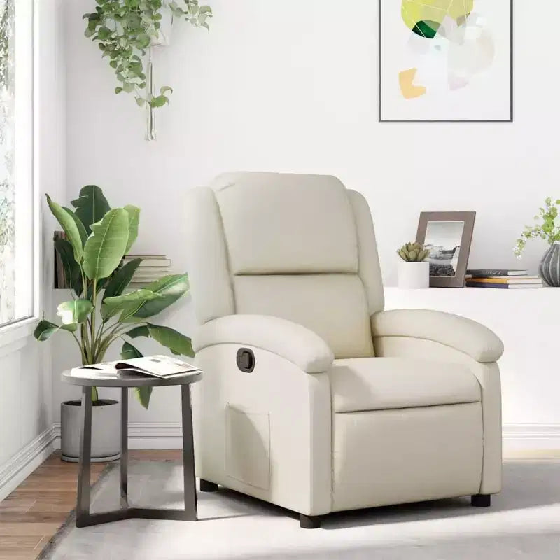 Fauteuil inclinable en similicuir crème avec accoudoirs hauts et poche latérale