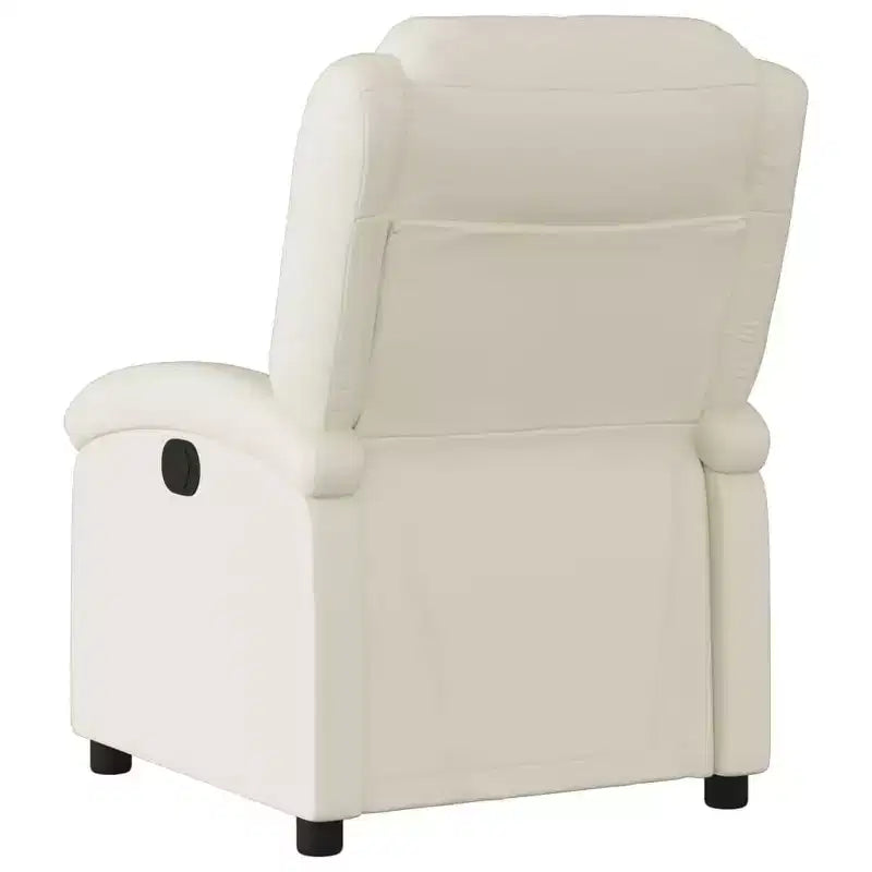 Fauteuil inclinable en similicuir crème avec accoudoirs hauts et poche latérale