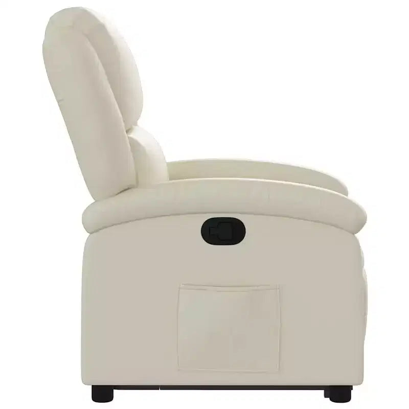 Fauteuil inclinable en similicuir crème avec accoudoirs hauts et poche latérale