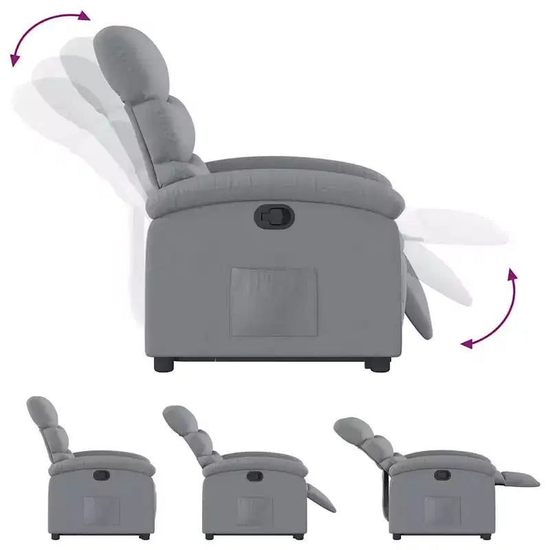 Fauteuil inclinable releveur pour personnes âgées - Tissu gris clair, aide à la levée électrique, inclinaison manuelle, confort rembourré, poche latérale, cadre solide