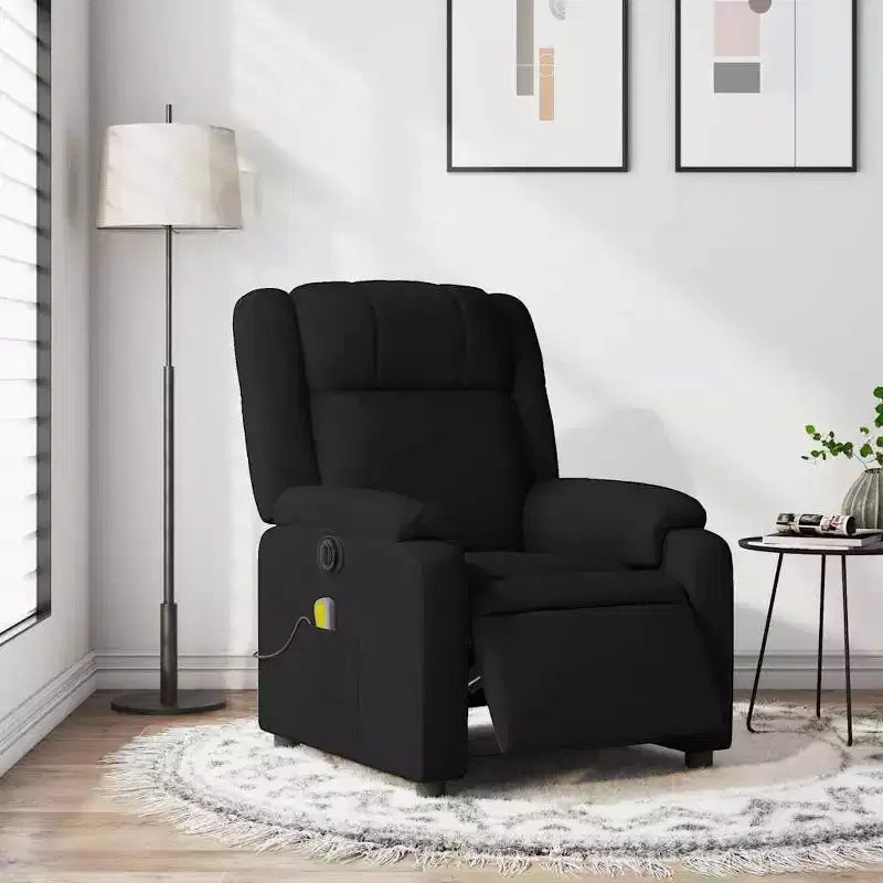 Fauteuil inclinable de massage électrique - Tissu noir avec massage par vibration, réglage électrique du repose-pieds/dossier