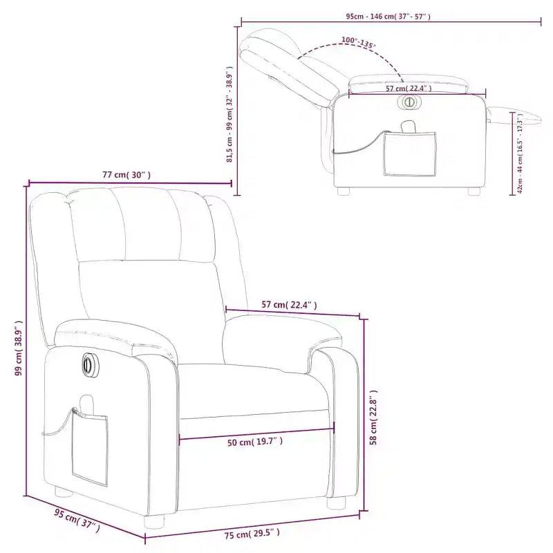 Fauteuil inclinable de massage électrique - Tissu noir avec massage par vibration, réglage électrique du repose-pieds/dossier