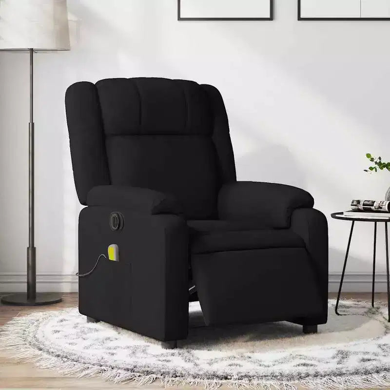 Fauteuil inclinable de massage électrique - Tissu noir avec massage par vibration, réglage électrique du repose-pieds/dossier