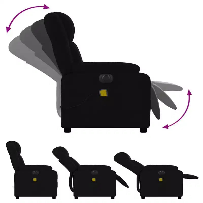 Fauteuil inclinable de massage électrique - Tissu noir avec massage par vibration, réglage électrique du repose-pieds/dossier