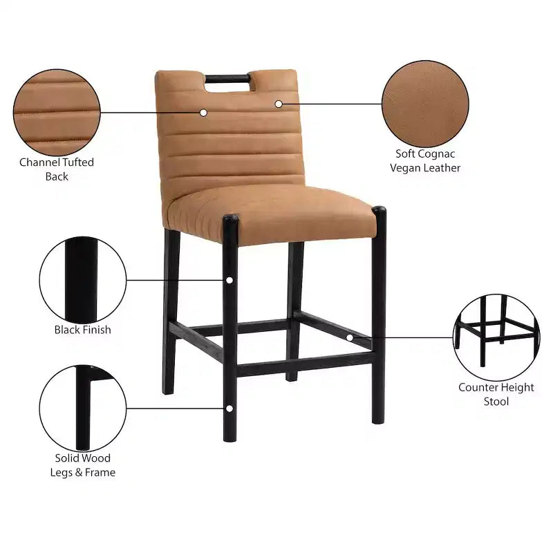 Tabouret de comptoir en similicuir végane couleur cognac