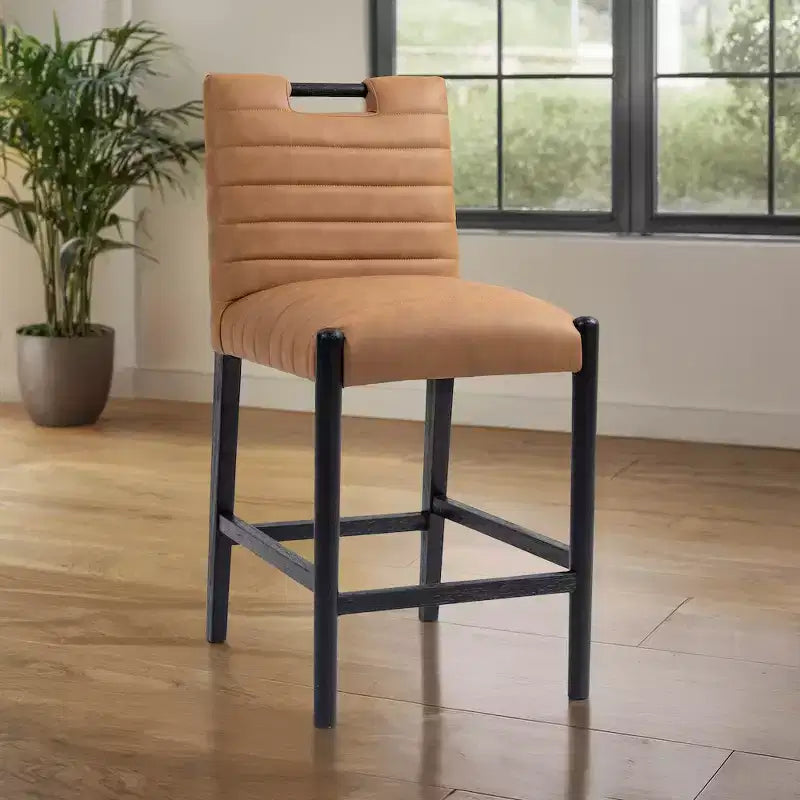 Tabouret de comptoir en similicuir végane couleur cognac