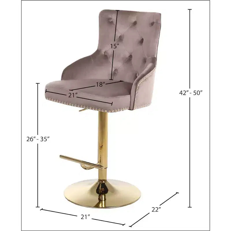 Tabouret de bar ou de comptoir réglable en velours rose