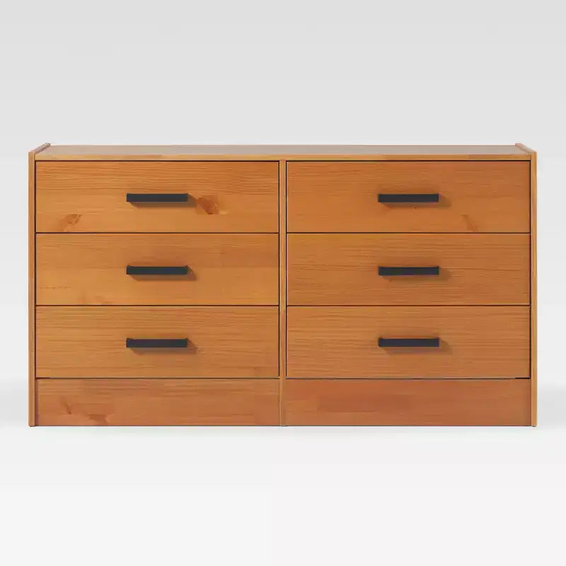 Commode à 6 tiroirs en bois massif, assemblage facile et design moderne, pour rangement de chambre.