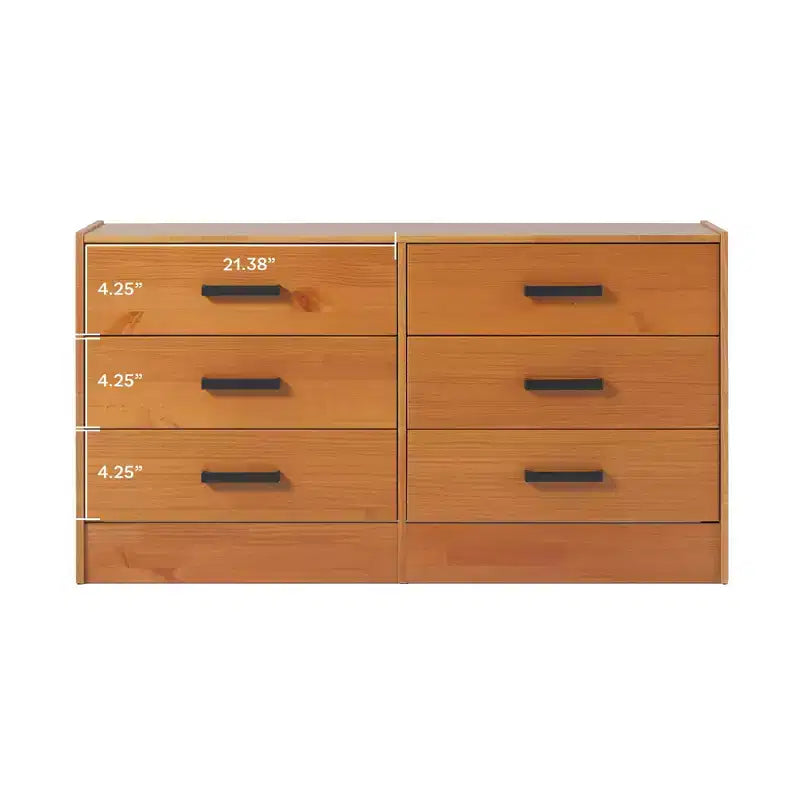 Commode à 6 tiroirs en bois massif, assemblage facile et design moderne, pour rangement de chambre.