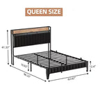 Cadre de lit plateforme tapissé pour matelas d'environ 137 × 191, 152 × 203 ou 193 × 203 cm avec éclairage LED et station de charge