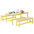 VEVOR Kids Table and Bench Set, Toddler Table and Chair Set of 3, Wood Activity Table for Art, Craft, Reading, Learning,Light Wood Color+Yellow