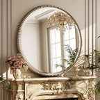 Miroir mural rond décoratif avec cadre en résine, idéal pour salle de bain ou coiffeuse