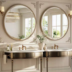 Miroir mural rond décoratif avec cadre en résine, idéal pour salle de bain ou coiffeuse