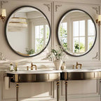 Miroir mural rond décoratif avec cadre en résine, idéal pour salle de bain ou coiffeuse