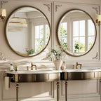 Miroir mural rond décoratif avec cadre en résine, idéal pour salle de bain ou coiffeuse