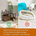 Meuble à litière pour chat à 6 étagères avec tiroir coulissant et tapis – Meuble de litière en bois dissimulé pour coin