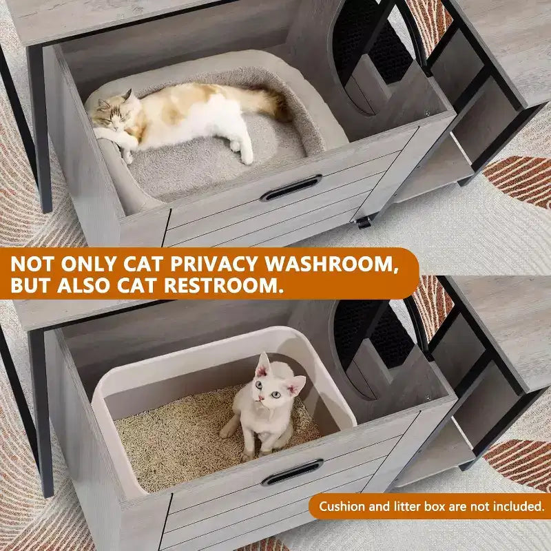 Meuble à litière pour chat à 6 étagères avec tiroir coulissant et tapis – Meuble de litière en bois dissimulé pour coin