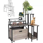 6-Shelf Cat Litter Box Enclosure with Pull-Out Tray & Mat - Hidden Wooden Litter Furniture for Corner Placement