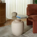 Table d'appoint haute en céramique - Beige, Ronde