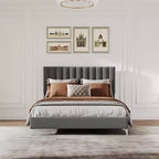 Cadre de lit en velours gris pour matelas d'environ 137 × 191 ou 152 × 203 cm avec tête de lit réglable