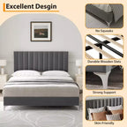 Cadre de lit en velours gris pour matelas d'environ 137 × 191 ou 152 × 203 cm avec tête de lit réglable
