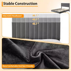 Cadre de lit en velours gris pour matelas d'environ 137 × 191 ou 152 × 203 cm avec tête de lit réglable