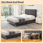 Cadre de lit en velours gris pour matelas d'environ 137 × 191 ou 152 × 203 cm avec tête de lit réglable