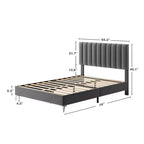 Cadre de lit en velours gris pour matelas d'environ 137 × 191 ou 152 × 203 cm avec tête de lit réglable
