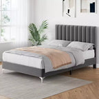 Cadre de lit en velours gris pour matelas d'environ 137 × 191 ou 152 × 203 cm avec tête de lit réglable