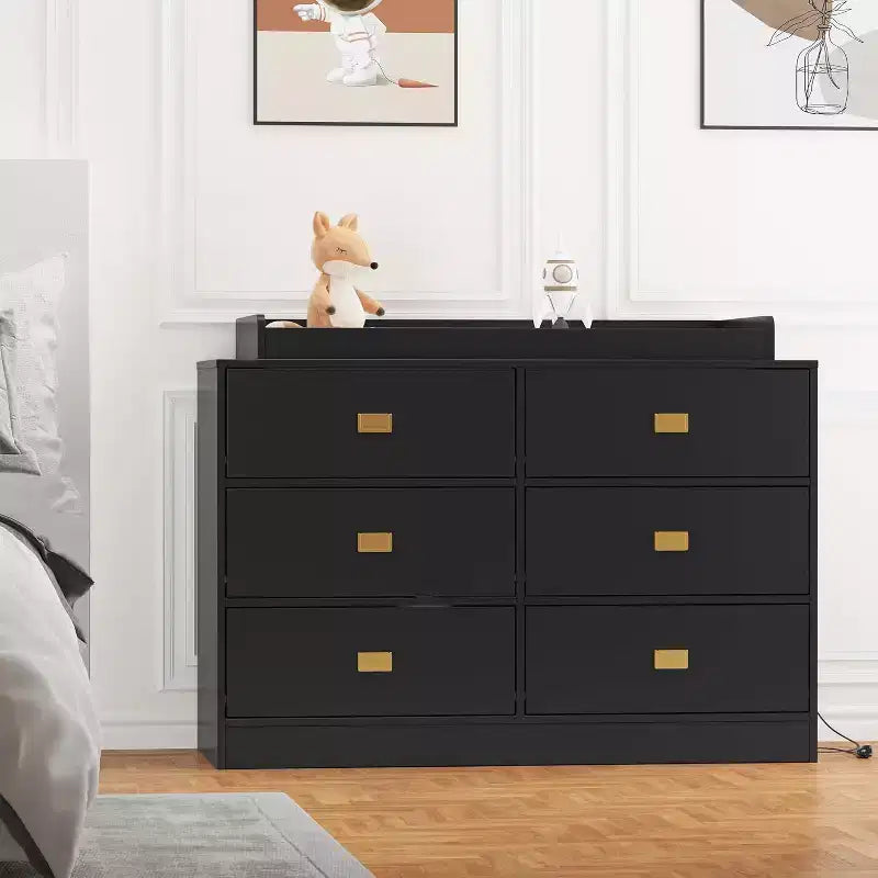 Commode de chambre avec 6 tiroirs, commode à langer, matelas doux et plateau amovible, commode bébé avec plateau à langer pour chambre d'enfant.