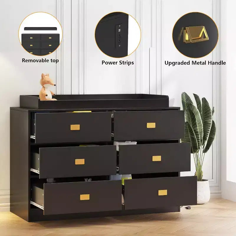 Commode de chambre avec 6 tiroirs, commode à langer, matelas doux et plateau amovible, commode bébé avec plateau à langer pour chambre d'enfant.