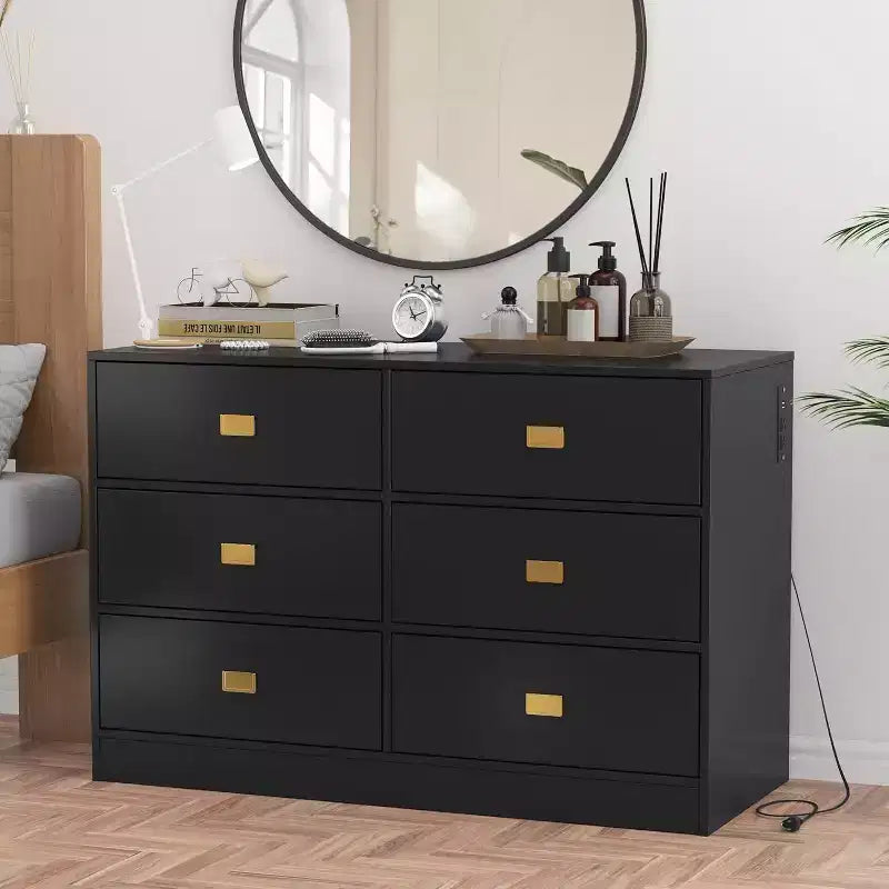 Commode de chambre avec 6 tiroirs, commode à langer, matelas doux et plateau amovible, commode bébé avec plateau à langer pour chambre d'enfant.
