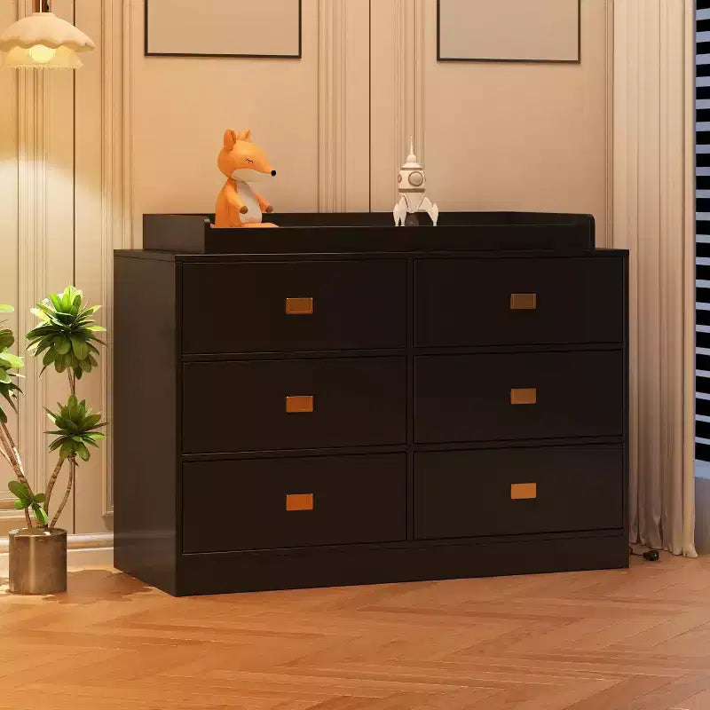 Commode de chambre avec 6 tiroirs, commode à langer, matelas doux et plateau amovible, commode bébé avec plateau à langer pour chambre d'enfant.