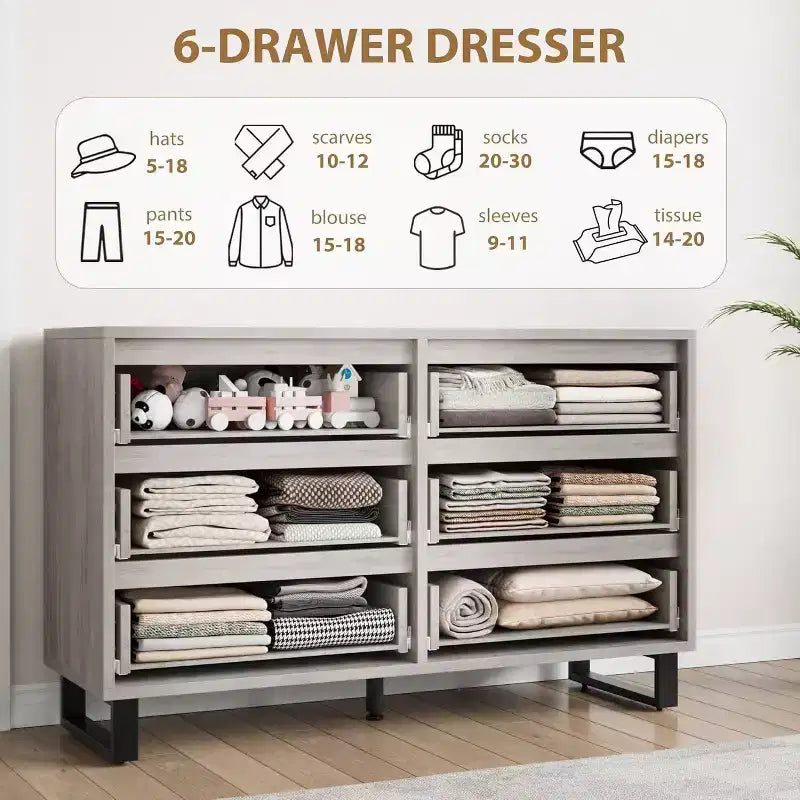 Commode à 6 tiroirs - Rangement polyvalent pour toutes les pièces