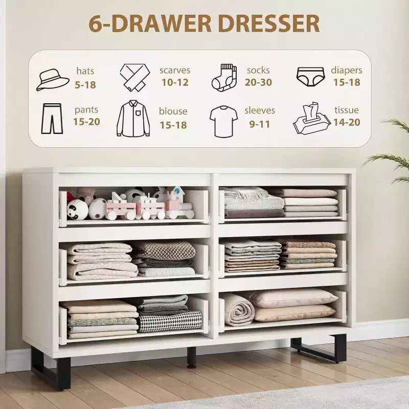Commode à 6 tiroirs - Rangement polyvalent pour toutes les pièces
