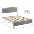 Cadre de lit capitonné gris avec espace de rangement de 32 cm pour matelas d'environ 137 x 191 cm