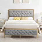 Cadre de lit capitonné gris avec espace de rangement de 32 cm pour matelas d'environ 137 x 191 cm