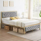 Cadre de lit capitonné gris avec espace de rangement de 32 cm pour matelas d'environ 137 x 191 cm