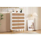 Commode haute en rotin à 5 tiroirs, grand coffre de rangement, armoire en bois sur pied pour chambre, placard, salon
