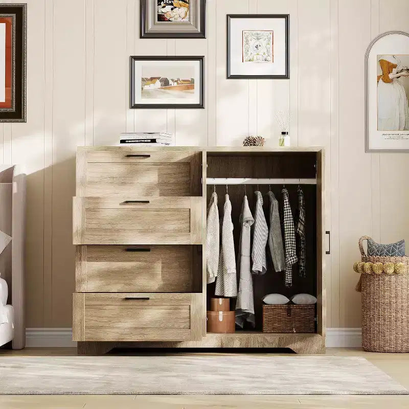 Armoire 2 portes avec 4 tiroirs et penderie