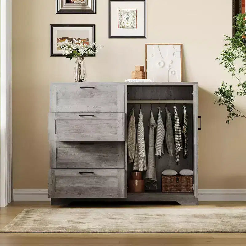 Armoire 2 portes avec 4 tiroirs et penderie