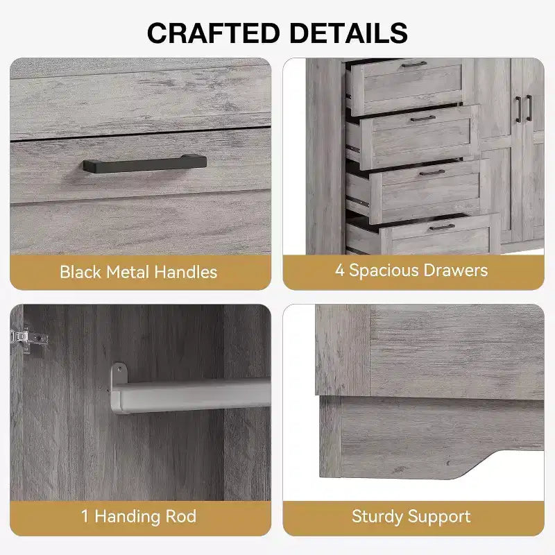 Armoire 2 portes avec 4 tiroirs et penderie