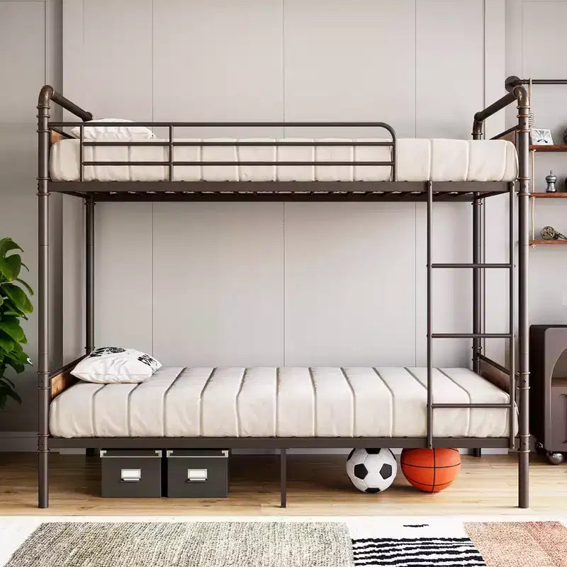 Lit superposé jumeau sur jumeau en métal avec échelles et barrière de sécurité de 16,6", lits superposés jumeaux pour enfants, adultes et petits espaces, aucun sommier tapissier requis
