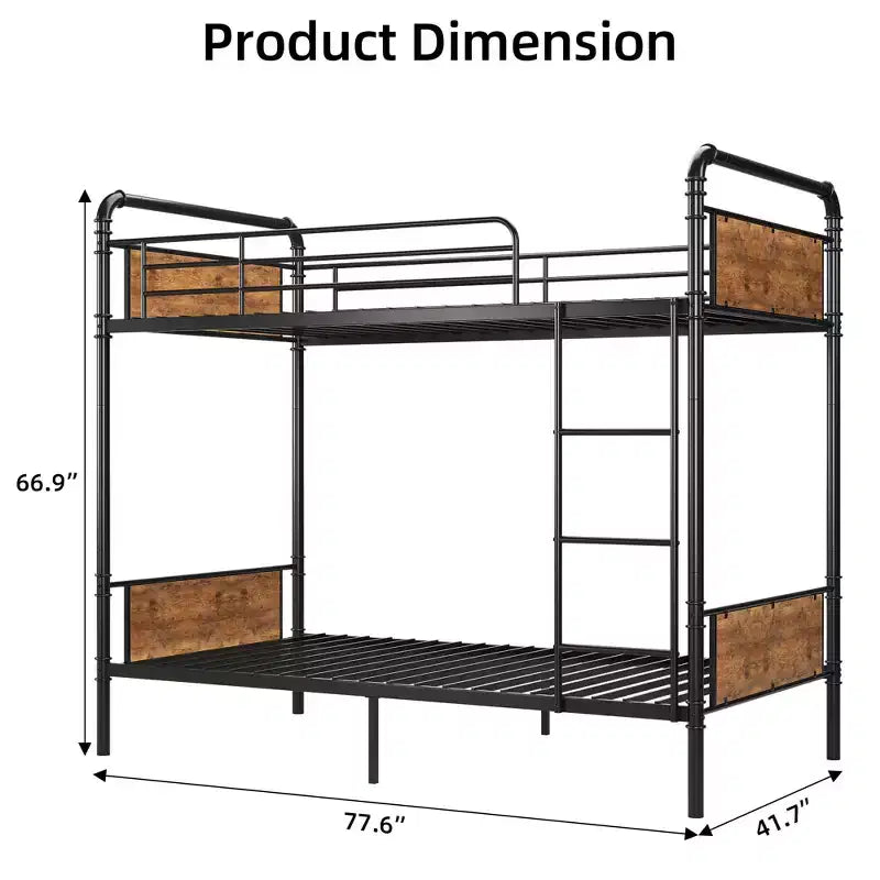 Lit superposé jumeau sur jumeau en métal avec échelles et barrière de sécurité de 16,6", lits superposés jumeaux pour enfants, adultes et petits espaces, aucun sommier tapissier requis