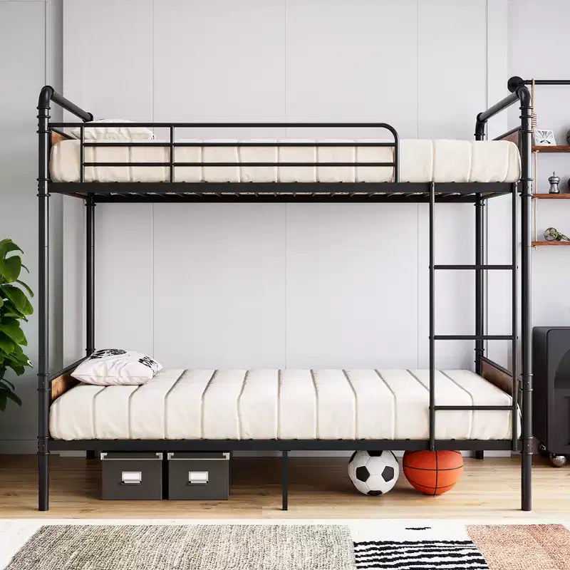 Lit superposé jumeau sur jumeau en métal avec échelles et barrière de sécurité de 16,6", lits superposés jumeaux pour enfants, adultes et petits espaces, aucun sommier tapissier requis