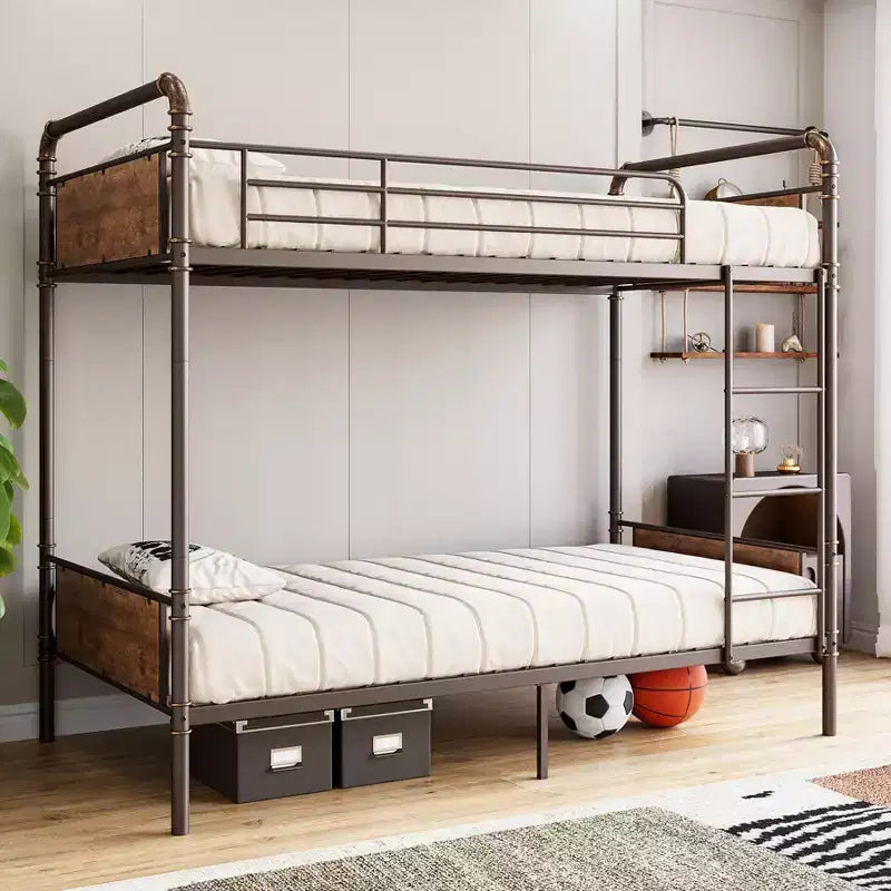 Lit superposé jumeau sur jumeau en métal avec échelles et barrière de sécurité de 16,6", lits superposés jumeaux pour enfants, adultes et petits espaces, aucun sommier tapissier requis