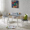 VECELO Activity Table and 2 Chair Set with Hidden Mesh Storage, Children Playroom Furniture, Easy Assembly, White & Gray