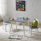 VECELO Activity Table and 2 Chair Set with Hidden Mesh Storage, Children Playroom Furniture, Easy Assembly, White & Gray