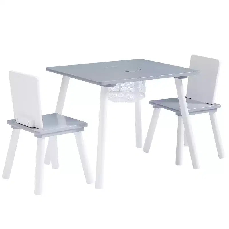 Ensemble table d'activités et 2 chaises VECELO avec rangement en filet dissimulé, mobilier de salle de jeux pour enfants, assemblage facile, blanc et gris