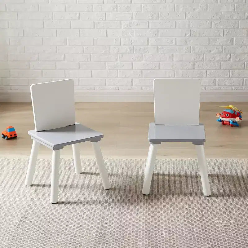 Ensemble table d'activités et 2 chaises VECELO avec rangement en filet dissimulé, mobilier de salle de jeux pour enfants, assemblage facile, blanc et gris